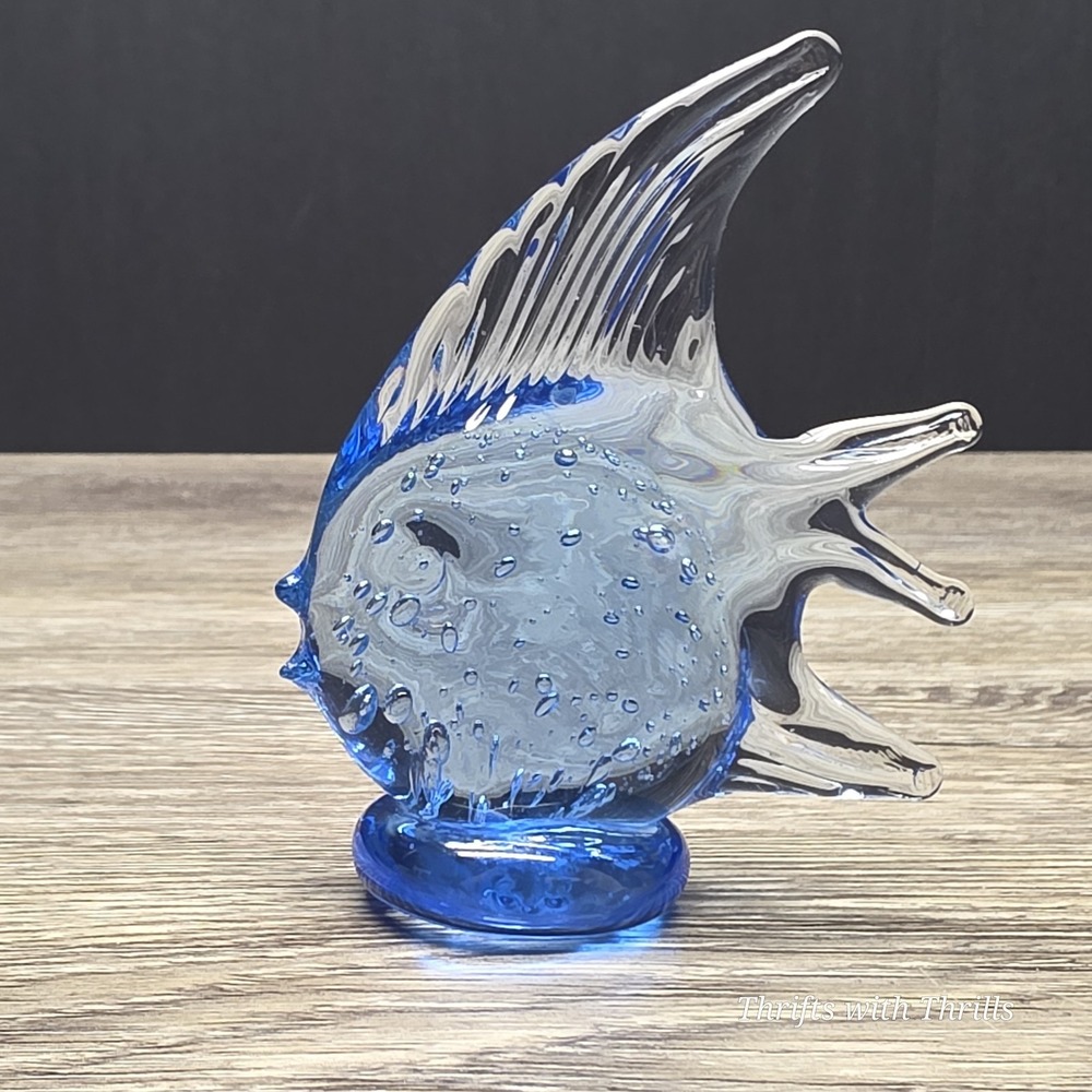 Vintage Blue Angel Fish Figurine 3.75" Hand Blown Glass Art Controlled Bubble - Picture 3 of 11
